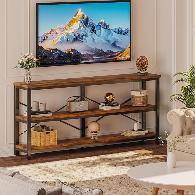 71inch Sofa Tables Extra Long Couch Table, Narrow Long Console, Entryway Table,Sofa Table with 3 Tiers Storage Shelves (Rustic Brown)