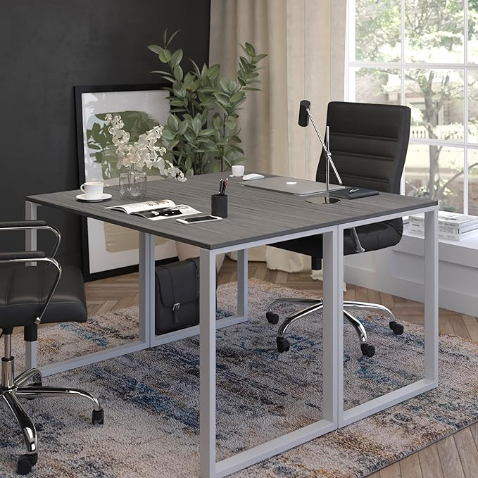 EMMA + OLIVER Industrial Modern Desk-47"L Commercial Grade Home Office Desk-Rustic Gray/White