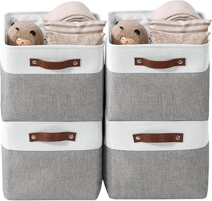 DECOMOMO Storage Baskets for Shelves - Fabric Storage Bins, Linen Closet Organizers and Storage (Grey & White, Large - 4 Pack)