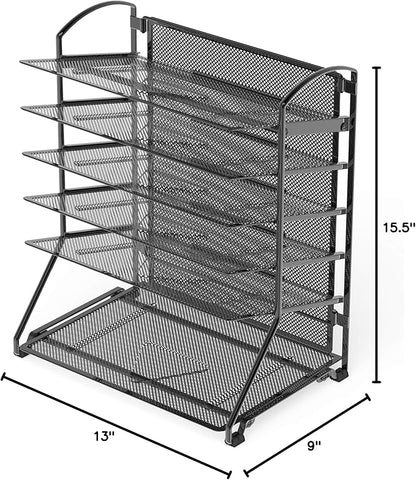 Simple Houseware 6-Tier Sliding File Organizer, Desk Letter Tray for Document and Mail Sorting, Black