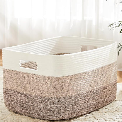Artfeel Blanket Basket,Rectangle Woven Baskets for Storage,100L Laundry Basket for Decorative Nursery Blanket,Toys,Dirty Clothes and Magazine in Shelves,Baby Room,and Living Room
