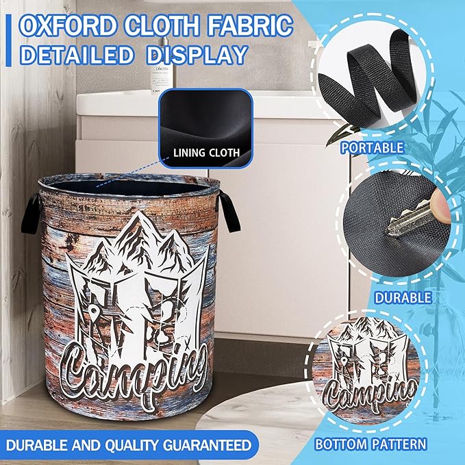 Camping Laundry Basket Oxford Cloth Funny Mountain Camper Laundry Hamper With Handle Foldable Portable Clothes Storage Basket 18.9 X 16.5 Inch Storage Bag For Laundry Room/Bathroom/Bedroom/Dormitories