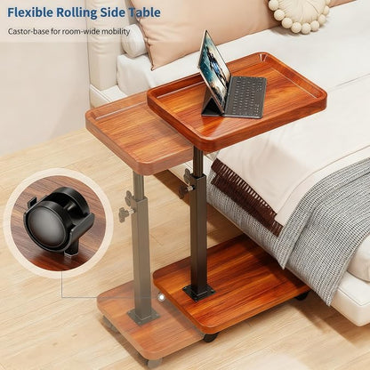 C Table End Table Adjustable Height, 360°Swivel TV Tray Table for Small Spaces, Side Tables with Wheels for Living Room and Bedroom, Bed (Yellow)
