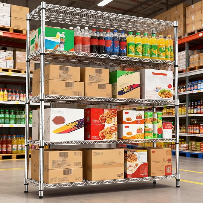 M MZG 5 Tiers Shelf 3300 lbs Steel Storage Shelving Utility Shelving Unit Steel Organizer Wire Rack for Home,Kitchen,Office,Garage Chrome 17.7" D x 47.2" W x 70.3" H