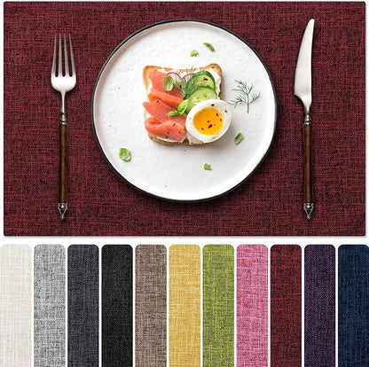 Blue Forest Placemats Set of 8, Dual-Layered Thickened Faux Linen Cloth Place Mats Heat Resistant Machine Washable Wrinkle Free Table Mats Indoor/Outdoor (Red)