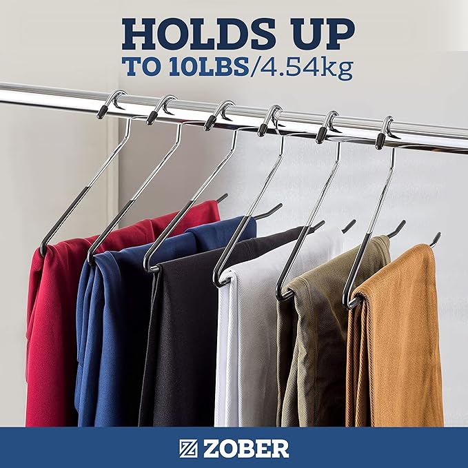 Zober Pants Hangers Non Slip - Open Ended Pants and Jean Hangers for Closet - Space Saving Clothes Hanger - Strong, Durable, Metal Pant Hangers (Black 2O Pack)