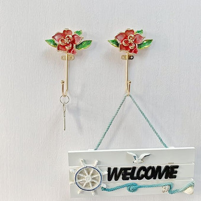 Vintage Flower Shaped Decorative Wall Hooks Rack Hangers for Hanging Clothes Coats Towels Keys Hats, 2 Pack Antique Metal Mounted Wall Hook