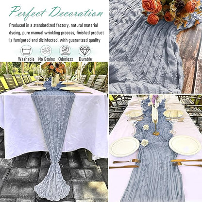 8 Pack Dusty Blue Cheesecloth Table Runner 22 x 108 inch Gauze Cheese Cloth Table Runner Bulk for Rustic Wedding Baby Shower Birthday Party Boho Table Decor