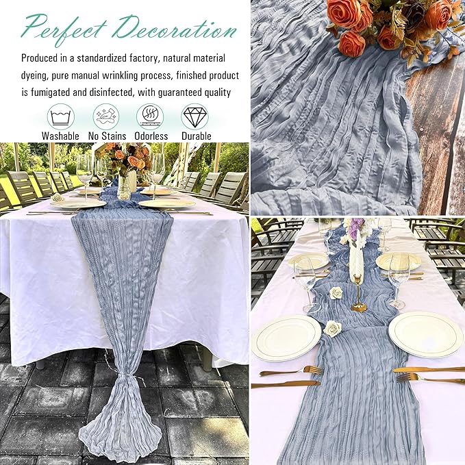 16 Pack Dusty Blue Cheesecloth Table Runner 22 x 108 inch Gauze Cheese Cloth Table Runner Bulk for Rustic Wedding Baby Shower Birthday Party Boho Table Decor