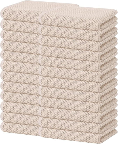 Homaxy 100% Cotton Waffle Weave Kitchen Dish Towels, Ultra Soft Absorbent Quick Drying Cleaning Towel, 13 x 28 Inches, 24-Pack, Beige