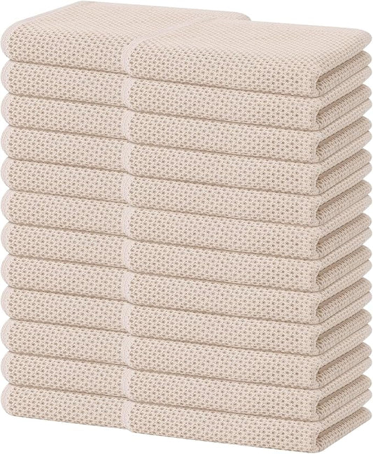 Homaxy 100% Cotton Waffle Weave Kitchen Dish Towels, Ultra Soft Absorbent Quick Drying Cleaning Towel, 13 x 28 Inches, 24-Pack, Beige