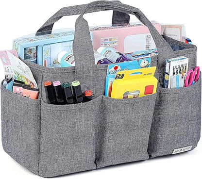HOMEST Craft Organizer Tote Bag with Multiple Pockets, Storage Art Caddy for Scrapbooking, Crafts Supply Carrier for Tool, Gray