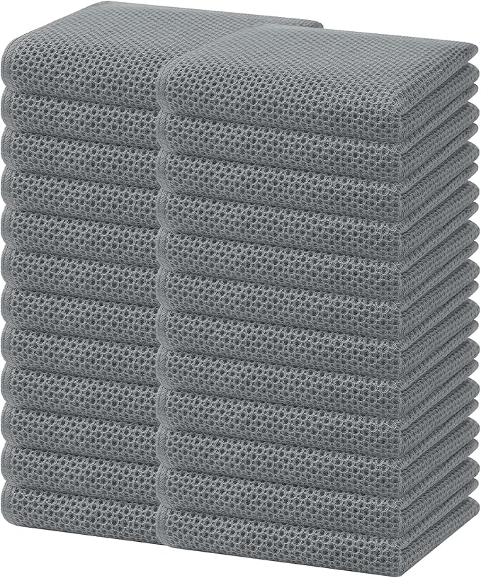 Homaxy 100% Cotton Waffle Weave Kitchen Dish Towels, Ultra Soft Absorbent Quick Drying Cleaning Towel, 13 x 28 Inches, 24-Pack, Grey