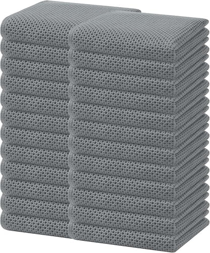 Homaxy 100% Cotton Waffle Weave Kitchen Dish Towels, Ultra Soft Absorbent Quick Drying Cleaning Towel, 13 x 28 Inches, 24-Pack, Grey