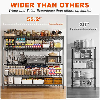 REIBII 85.7"H Garage Shelving 2998LBS Storage Shelves with Wheels&Feet,5 Tier Garage Shelves Heavy Duty Adjustable Wire Shelving for Basement Commercial Industrial Pantry, 85.7"H X 55.5"W X 24.2"D