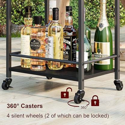 3-Tier Bar Cart with Removable Tray, Small Bar Carts with Wheels, Rolling Beverage Cart, Drink Cart, Black Wine Cart with Wine Rack for Kitchen, Living Room (Black) GBC513B