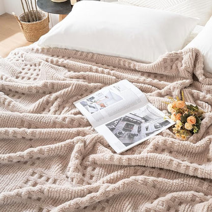 50x70 Inch Waffle Brown Throw Blanket -Fluffy Fleece, Neutral Tan Color, Cute & Aesthetic, Perfect for Sofa, Couch, Chair, Bed, Living Room & Bedroom, All-Season Use, Plush & Cozy Decorative Blanket