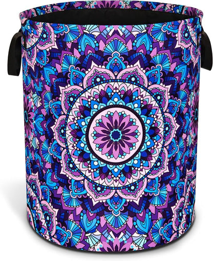 Mandala Laundry Basket Beautiful Flowers Foldable Oxford Cloth Funny Tote Bag Laundry Hamper Clothes Storage Bucket Organizer For Bathroom/Laundry Storage/Bedroom 18.9x16.5 Inch