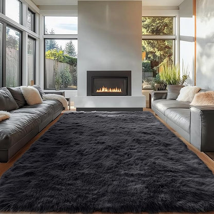 OLANLY 6x7 Area Rugs for Living Room Bedroom, Machine Washable Soft Fluffy Shaggy Bedside Rug, Indoor Floor Carpet for Kids Girls and Boys, Dorms, Nursery Rooms, Home Decor Aesthetic, Black