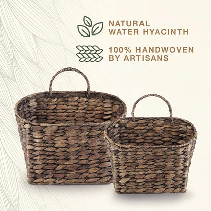 Set of 2 Black Wicker Hanging Baskets for Front Door, Mail, Flowers & Organizing