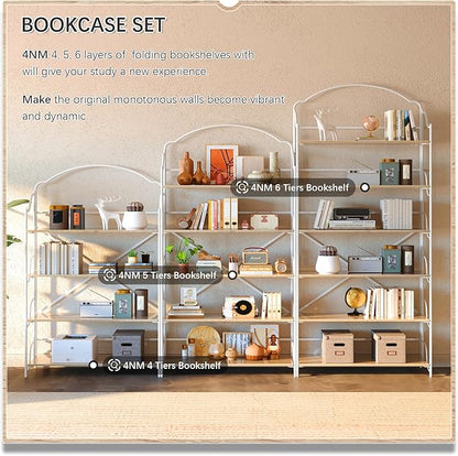 4NM No Assembly Extra Wide Folding Bookshelf for Living Room, 4 Tiers Collapsible Book Shelves Open Industrial Foldable Bookcase Storage Shelf for Home Office - Cloud Oak