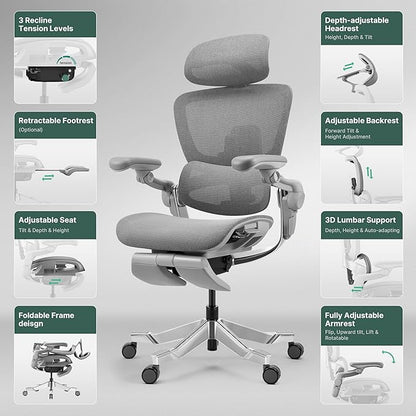 HINOMI H2 Pro Premium Ergonomic Office Chair - Comfy Home Office Desk Computer Chair with Adjustable Back Support, Swivel Wheels, Flip-up Arms, Comfortable Mesh Seat for Desk Work (Cream White)