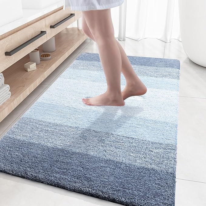 OLANLY Large Bathroom Rugs Mat 59x35, Extra Soft Absorbent Microfiber Bath Rugs, Rubber Backing, Quick Dry, Machine Washable Bath Mats for Bathroom Floor, Tub and Shower, Home Decor Accessories, Blue