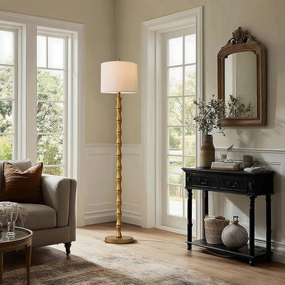 BOBOMOMO 62" Rustic Floor Lamp, Retro Farmhouse Standing Lamp with Rotary Switch, Resin Antique Gold Floor Lamp for Living Room, Bedroom, Dining Room, Nursery, Elegant Home Décor