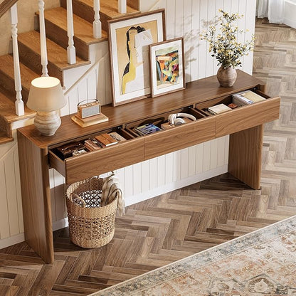 Tribesigns Console Table with 3 Drawers, 70.9" Wooden Entryway Table Behind Couch, Farmhouse Long Console Sofa Station with Storage for Entrance, Foyer, Hallway, Living Room, Easy Assembly (Brown)