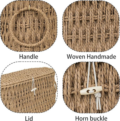 efluky Toilet Paper Storage Basket, Paper Rope Slim Toilet Paper Holder with Lid- Holds Up to 9 Mega Rolls, Home Bathroom Decor Organizer