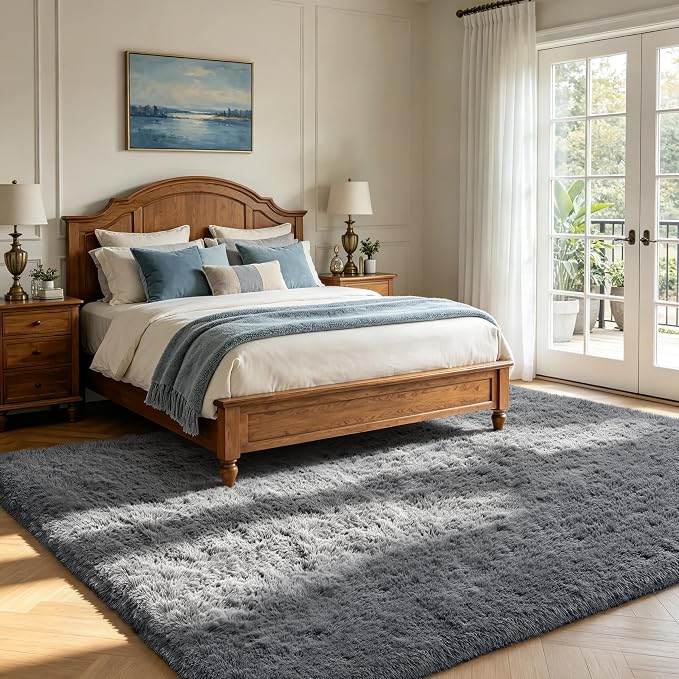 Shag Area Rugs for Bedroom Living Room,5X8 Ultra Soft Fluffy Area Rugs for Dorm,Indoor Carpet Plush Rugs for Home Decor,Dark Grey