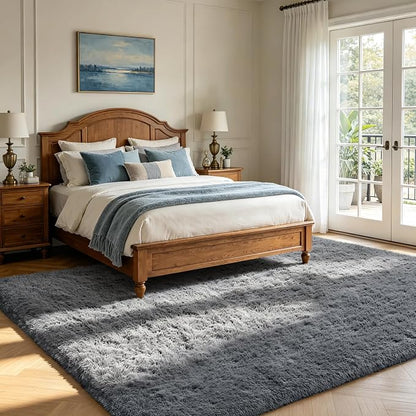Shag Area Rugs for Bedroom Living Room,5X8 Ultra Soft Fluffy Area Rugs for Dorm,Indoor Carpet Plush Rugs for Home Decor,Dark Grey