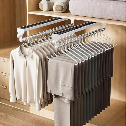 Pull Out Closet Rod, 15.7inch Heavy Duty Pants Rack, Adjustable Clothes Hanger Rail, Space Aluminum Valet Rod, Top Mounted Wardrobe Clothes Organizer, Closet Storage for Trousers Coats White