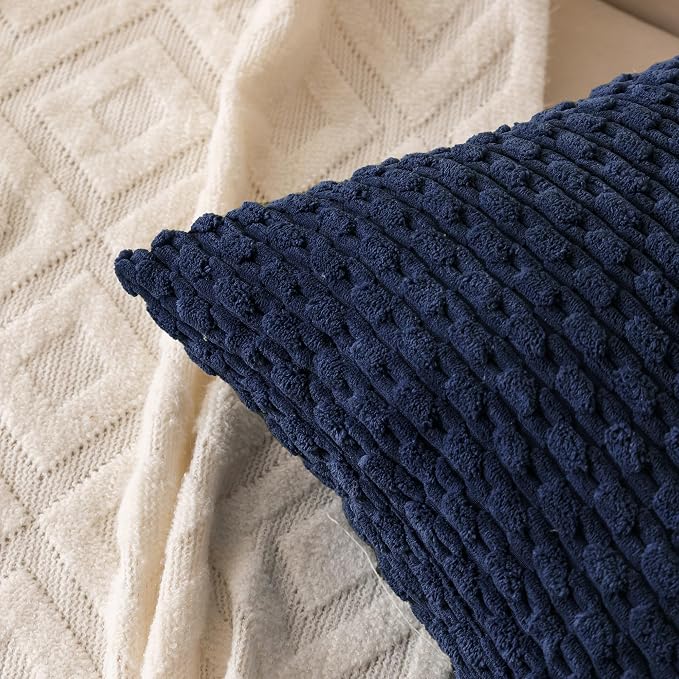 Set of 4 Navy Blue Decorative Throw Pillow Covers 22x22 Inch Corduroy Pillow Covers for Bed Couch Sofa Living Room Soft Square Cushion Cases