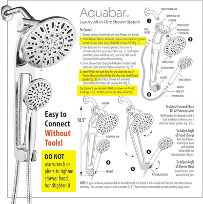 AquaDance High-Pressure 48-Mode 3-Way Shower Spa Combo with Adjustable 18-Inch Extension Arm, Brushed Nickel