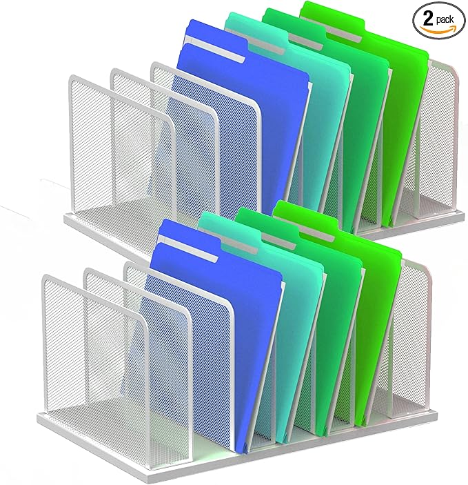 Kuntine.B Desk File Organizer Upright Mesh Desktop Organizer File Sorter Office Organization File Holder for Home, Office & Classroom (Silver, 2 Pack 7-Section)