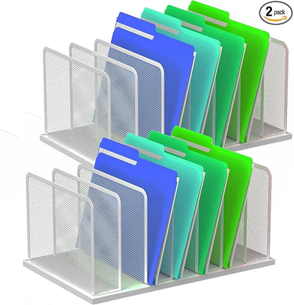 Kuntine.B Desk File Organizer Upright Mesh Desktop Organizer File Sorter Office Organization File Holder for Home, Office & Classroom (Silver, 2 Pack 7-Section)