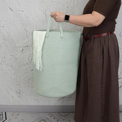 XUANGUO Cotton Rope Laundry Basket Hamper for Clothes Woven Storage Basket for Living Room Bedroom Boho Tall Rope Baskets for Blanket Toys Pillow Towels Baby Nursery Hamper Bin green Large