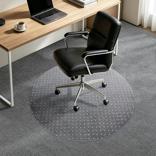 BesWin Office Chair Mat for Carpet, 36'' x 36'' Round Clear Floor Mat for Low and No Pile Carpeted Floors, Thick and Sturdy Carpet Protector for Work, Home, Gaming, Easy Glide Flat Without Curling