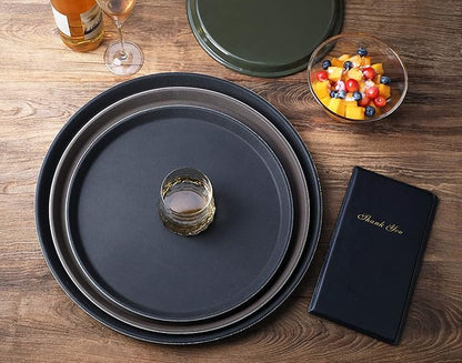 New Star Foodservice Non-Slip Tray, Plastic, Rubber Lined, Round (Brown, 16-Inch)