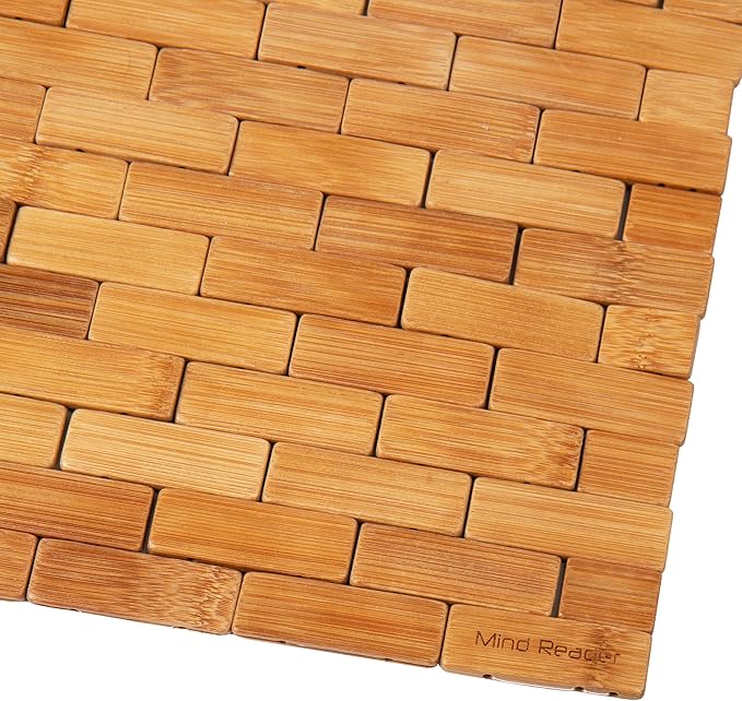 Mind Reader Bath Mat, Shower Mat, Bathtub Mat, Bathroom Accessory, Wood, Rayon from Bamboo, 23.5"L x 16.5"W x 0.4"H, Brown
