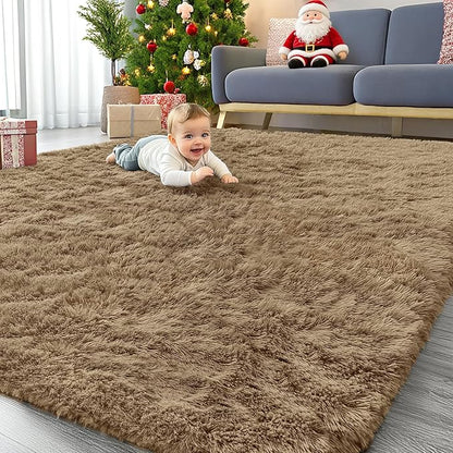 OLANLY 8x10 Machine Washable Large Area Rugs for Living Room, Bedroom, Soft Fluffy Shaggy Bedside Rug, Indoor Floor Carpet for Kids Girls and Boys, Dorms, Nursery, Home Decor Aesthetic, Taupe
