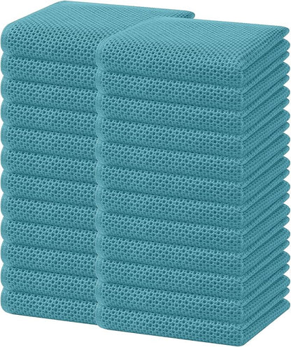Homaxy 100% Cotton Waffle Weave Kitchen Dish Towels, Ultra Soft Absorbent Quick Drying Cleaning Towel, 13 x 28 Inches, 24-Pack, Lake Blue