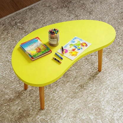 Mango Coffee Table Low Table with 4 Solid Wood Sturdy Legs,Floor Table Desk for Sitting on The Floor,19.7"D x 31.5"W x 16"H Inches,Living Room/Toy room Furniture,Rental house Furniture (Yellow)