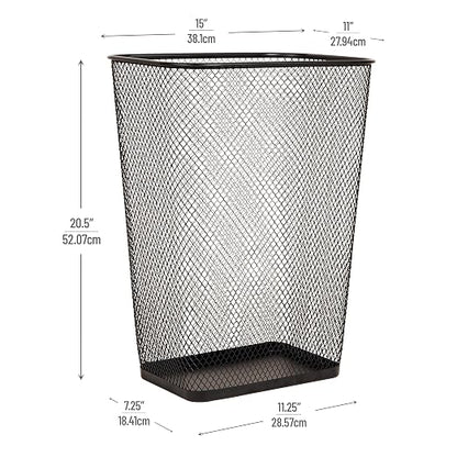 Mind Reader Executive Waste Paper Bins, 10 Gallon, Black, Set of 2 | Metal Mesh, Solid Bottom, Non Slip Pads, Office and Home