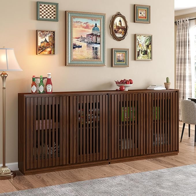 LKTART Buffet Cabinet Sideboard with Storage, Mid Century Modern Accent Credenza Cabinet with Doors & Shelves, Wood Coffee Bar Console Table for Dining Room,Kitchen,Entryway-Walnut