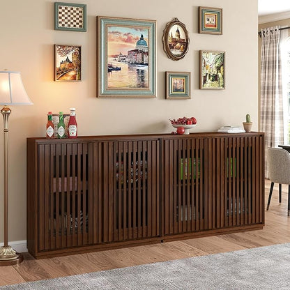 LKTART Buffet Cabinet Sideboard with Storage, Mid Century Modern Accent Credenza Cabinet with Doors & Shelves, Wood Coffee Bar Console Table for Dining Room,Kitchen,Entryway-Walnut