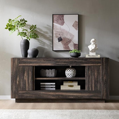 OKD Modern 70" TV Stand, Entertainment Center for TVs Up to 80", Media Console with Large Open Storage & Side Cabinets, Thick Wood Design for Living Room, Dark Rustic Oak