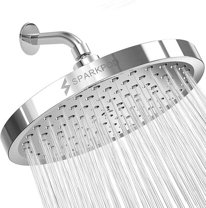 SparkPod Rain Shower Head, 8 Inch Round | High Pressure Shower Heads, 90 Nozzle (Touch-to-Clean), Adjustable Showerhead, No-tool Universal Connection