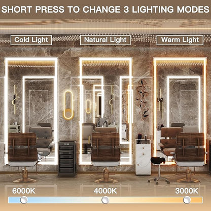 FENNIO Full Length Mirror with Lights, 70" x 32" LED Full Body Mirror, Free Standing Lighted Floor Mirror, Wall Mounted Hanging Mirror with Lights for Bedroom, Salon, Tempered Glass（White）
